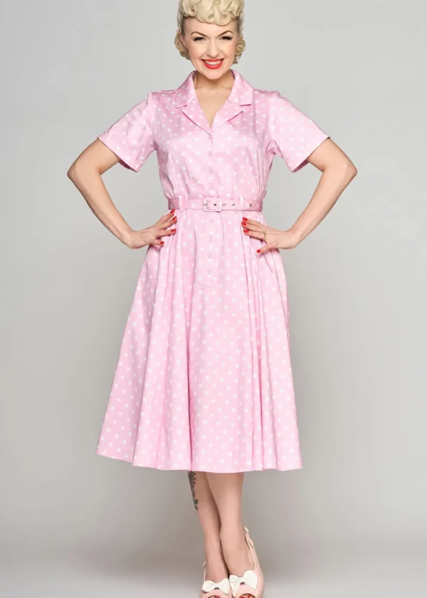 Collectif Caterina Pink Polka 50's Swing Skirt Pink
