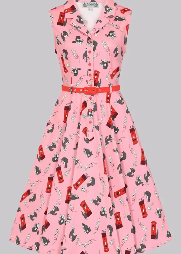 Collectif Caterina Postie The Cat 40's Swing Dress Pink