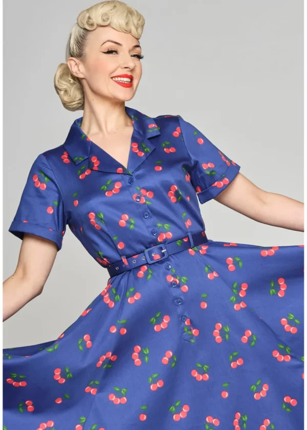 Collectif Caterina 50's Cherry Swing Dress Navy