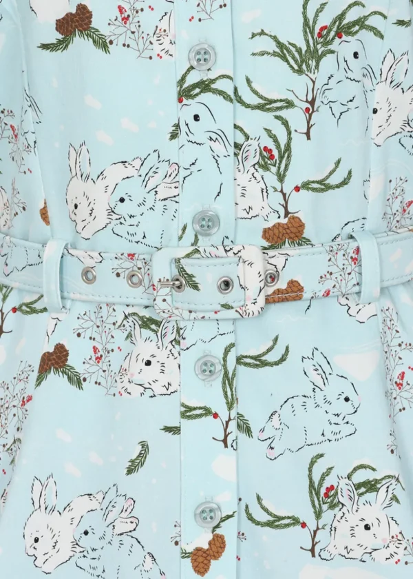Collectif Caterina Snowy Rabbit 50's Swing Dress Blue