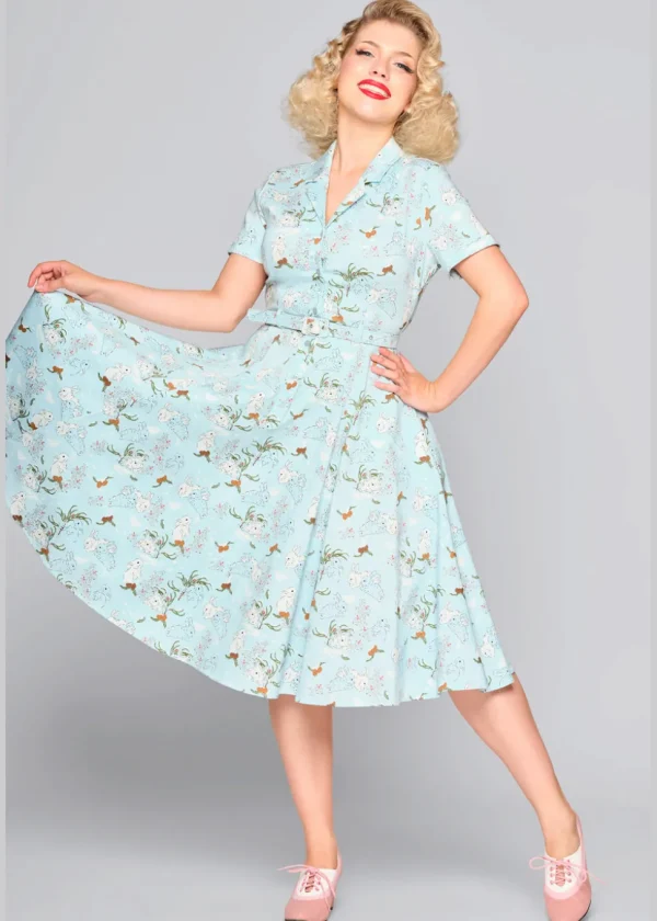 Collectif Caterina Snowy Rabbit 50's Swing Dress Blue