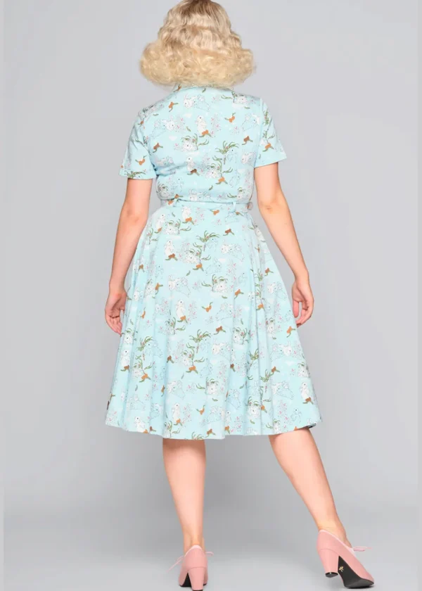 Collectif Caterina Snowy Rabbit 50's Swing Dress Blue