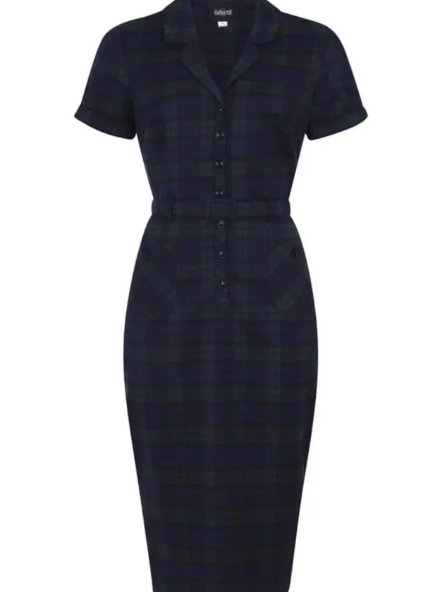 Collectif Caterina Blackwatch Check 40's Pencil Dress Multi