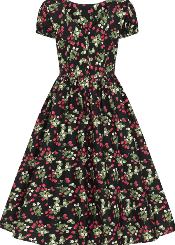 Collectif Demira Wild Strawberries 50's Swing Dress Black