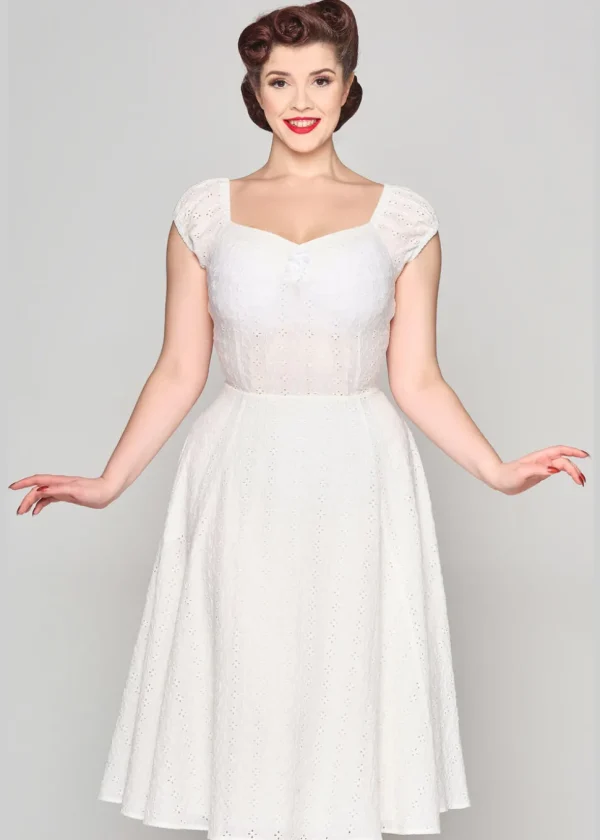 Collectif Dolores Broderie Anglaise 50's Swing Dress White
