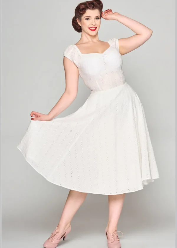 Collectif Dolores Broderie Anglaise 50's Swing Dress White
