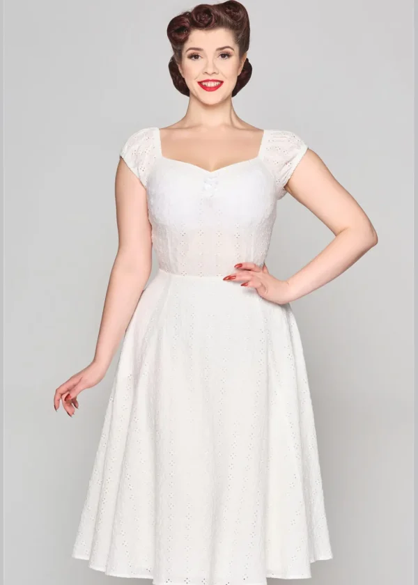 Collectif Dolores Broderie Anglaise 50's Swing Dress White