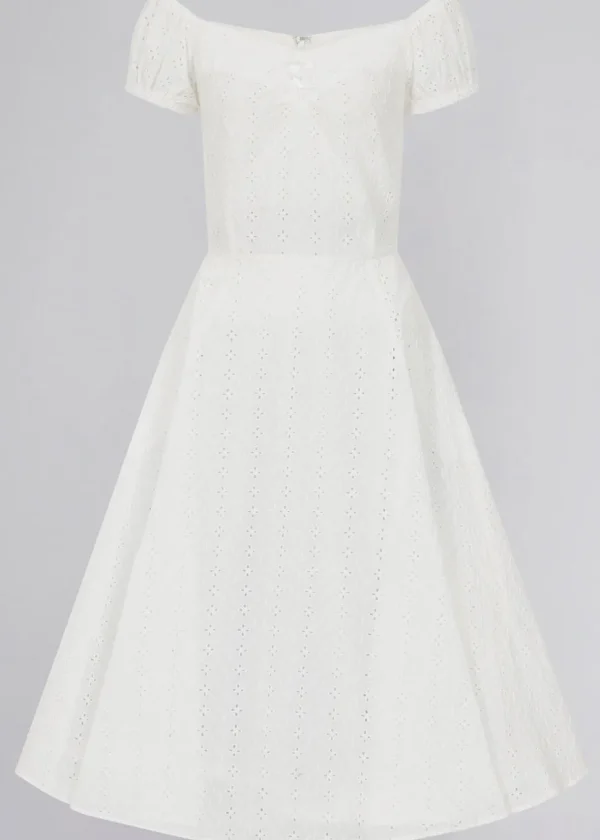 Collectif Dolores Broderie Anglaise 50's Swing Dress White