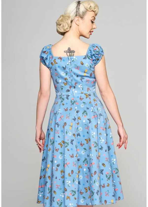 Collectif Dolores Butterfly Fields 50's Swing Dress Light Blue