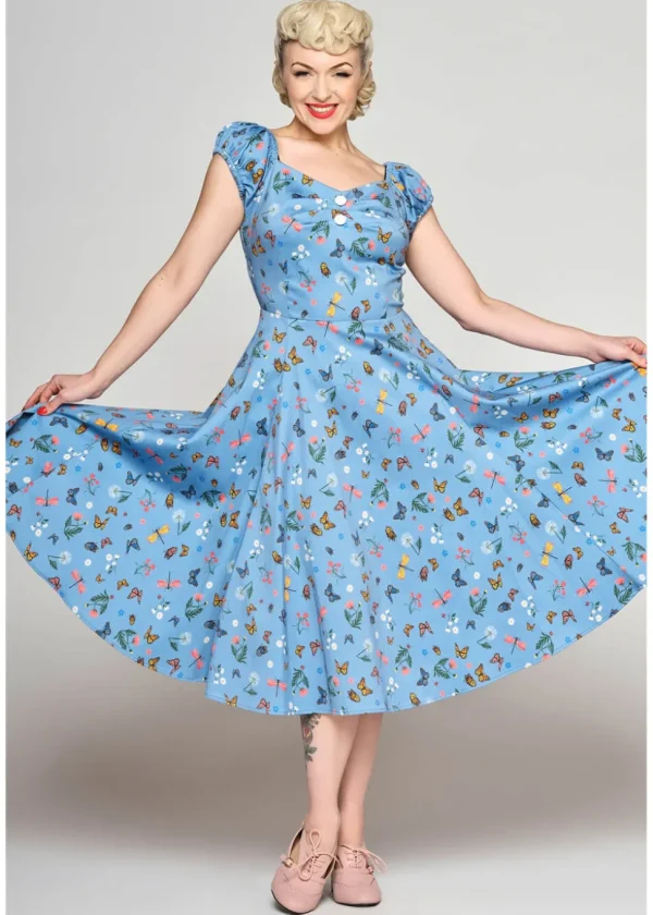 Collectif Dolores Butterfly Fields 50's Swing Dress Light Blue