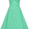 Collectif Dolores Classic Polka 50's Swing Dress Green White