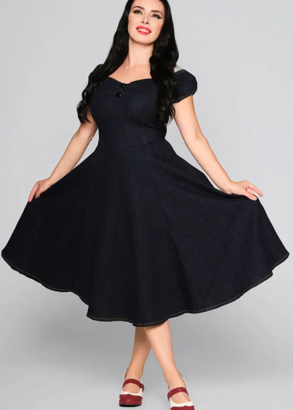 Collectif Dolores Denim 50's Swing Dress Navy