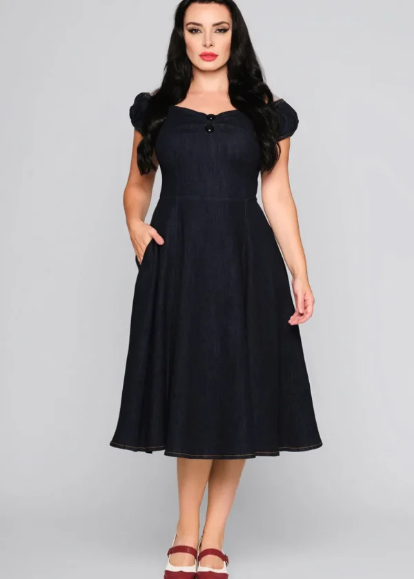 Collectif Dolores Denim 50's Swing Dress Navy