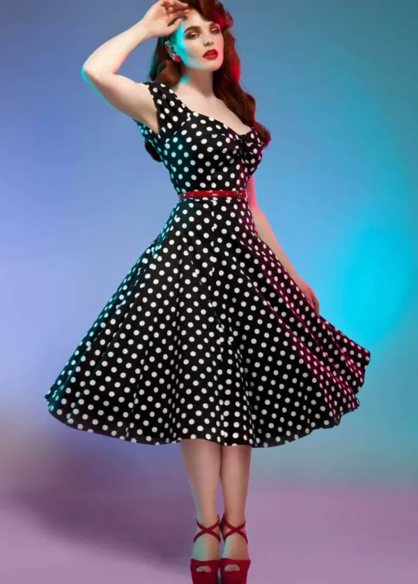 Collectif Dolores Polkadot Swing 50's Dress Black