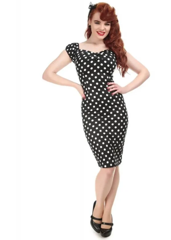 Collectif Dolores Polkadot 50's Pencil Dress Black