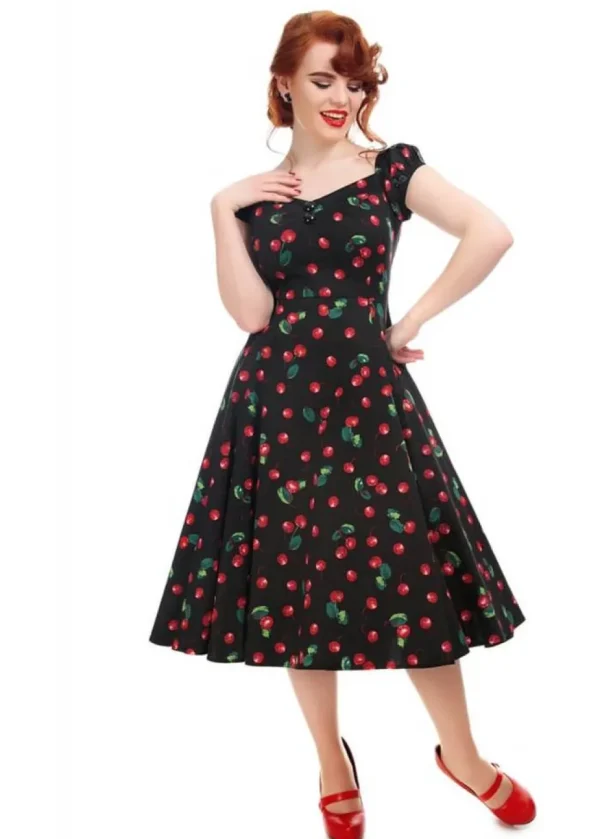 Collectif Dolores 50's Cherry 50's Swing Dress Black