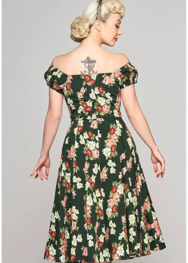 Collectif Dolores Vintage Bloom 50's Swing Dress Green