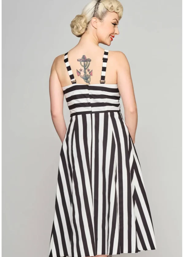 Collectif Emma Contrast Stripe 50's Swing Dress Black White