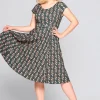 Collectif Fatima Wallflower Flared 50's Swing Dress Green