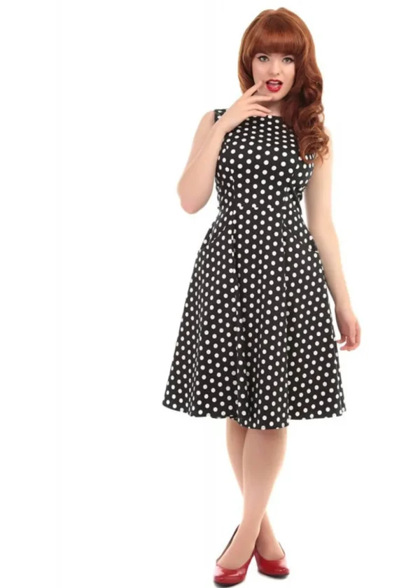 Collectif Hepburn Polkadot 50's Swing Dress Black White