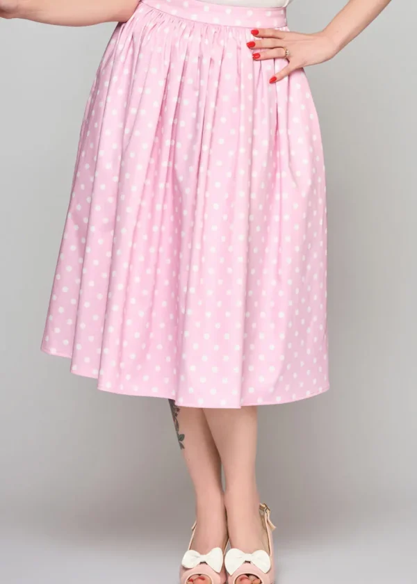 Collectif Jasmine Polka 50's Swing Skirt Pink