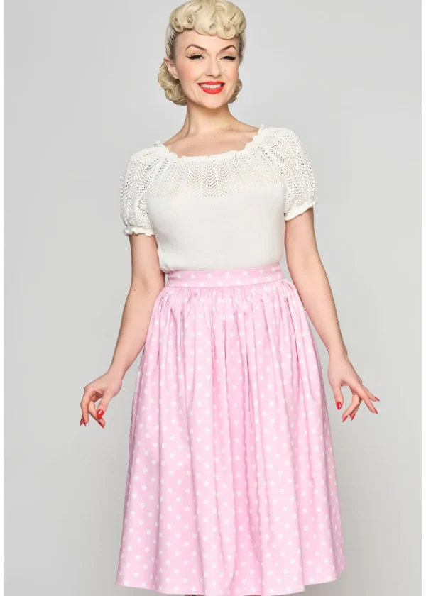 Collectif Jasmine Polka 50's Swing Skirt Pink