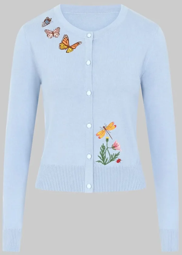 Collectif Jessie Butterfly Fields 40's Cardigan Light Blue