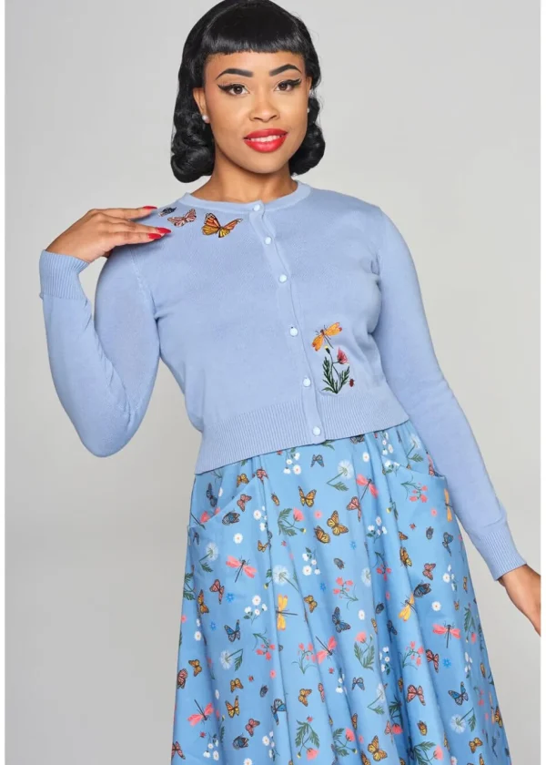 Collectif Jessie Butterfly Fields 40's Cardigan Light Blue