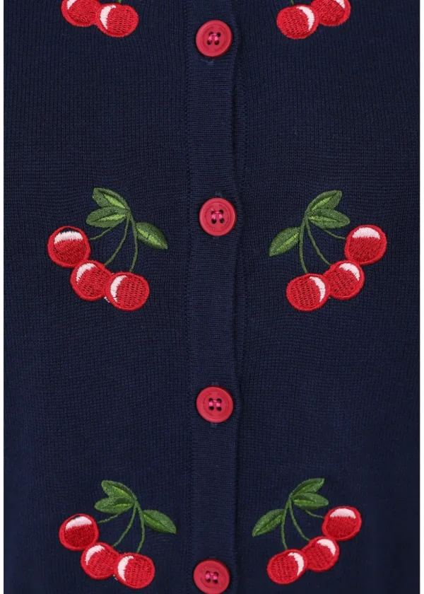 Collectif Jessie 50's Cherries Cardigan Navy Blue