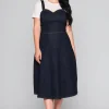 Collectif Jupiter Denim Pinafore 50's Swing Dress Navy