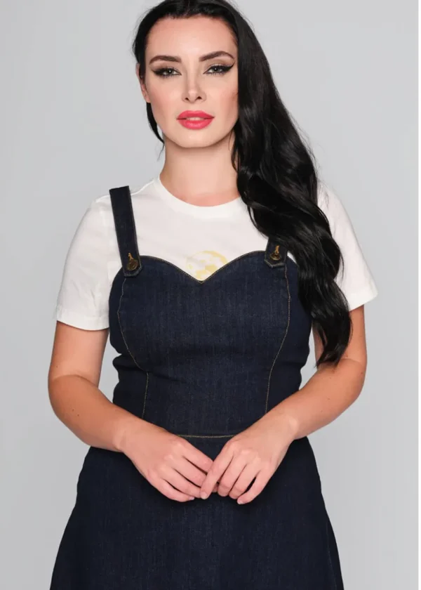 Collectif Jupiter Denim Pinafore 50's Swing Dress Navy