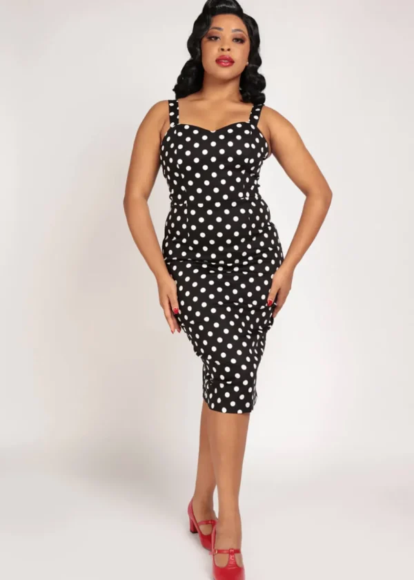 Collectif Lilla Polka 50's Peplum Pencil Dress Black White