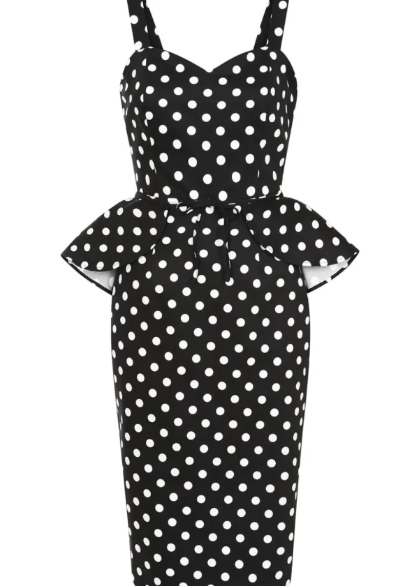 Collectif Lilla Polka 50's Peplum Pencil Dress Black White