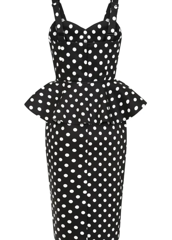 Collectif Lilla Polka 50's Peplum Pencil Dress Black White
