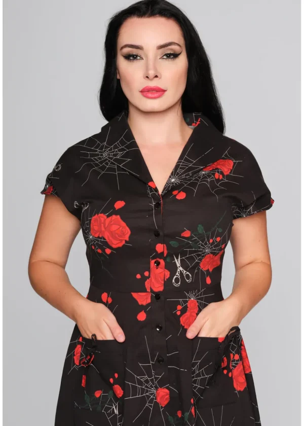 Collectif Liza Spinners Web 50's Swing Dress Black