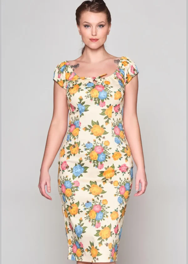 Collectif Lorena Rose Garden 50's Pencil Dress Multi