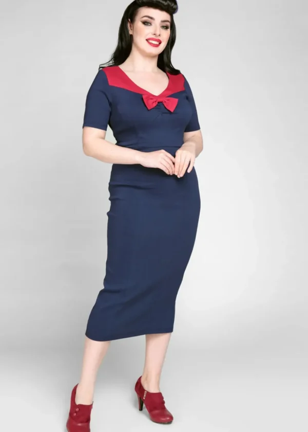 Collectif Margret 50's Pencil Dress Navy