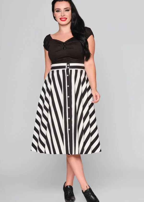 Collectif Megan Striped 40's Skirt Black White