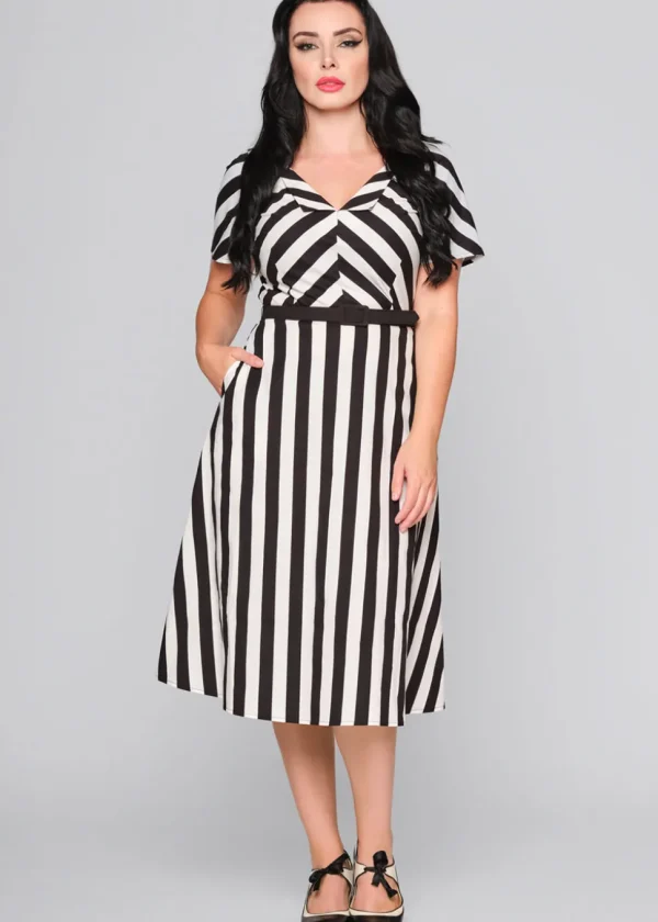 Collectif Valeria Striped 40's Swing Dress Black White