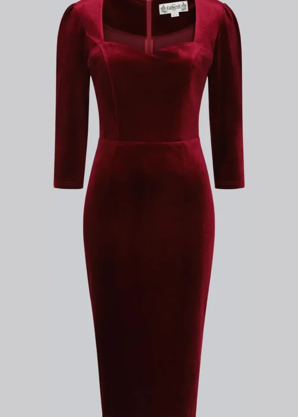 Collectif Vanessa Velvet 50's Pencil Dress Red