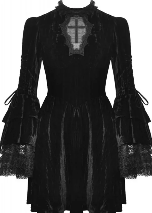 Dark In Love Haunted Cross Velvet Dress Black