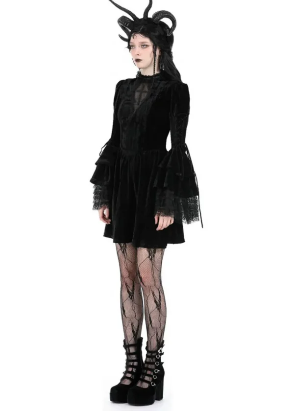 Dark In Love Haunted Cross Velvet Dress Black