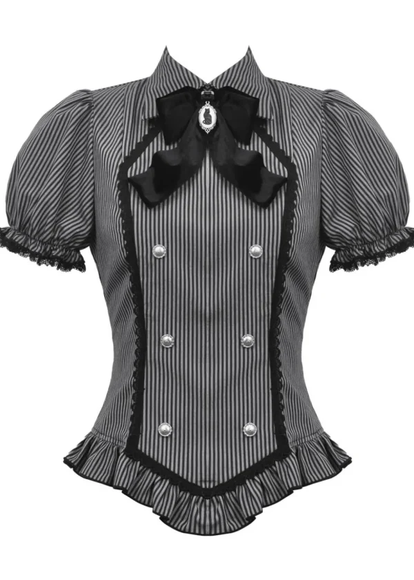 Dark In Love Lovett Cat Cameo Stripe Blouse Gray