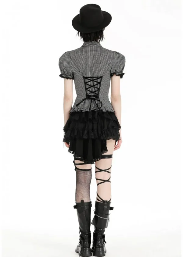 Dark In Love Lovett Cat Cameo Stripe Blouse Gray