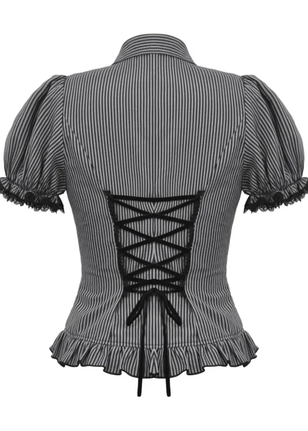 Dark In Love Lovett Cat Cameo Stripe Blouse Gray