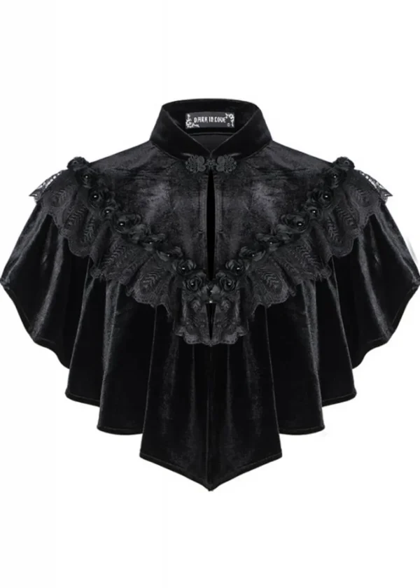 Dark In Love Rose Buds Velvet Cape Black