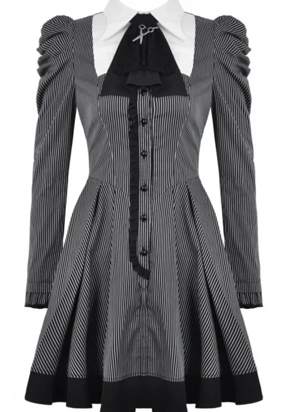 Dark In Love Scissors Stripes 60's Dress Black White