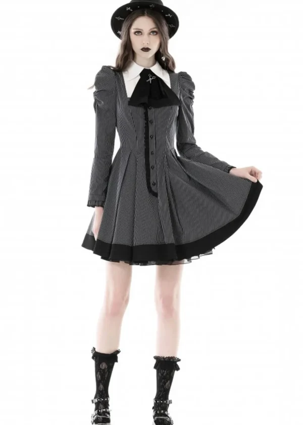 Dark In Love Scissors Stripes 60's Dress Black White