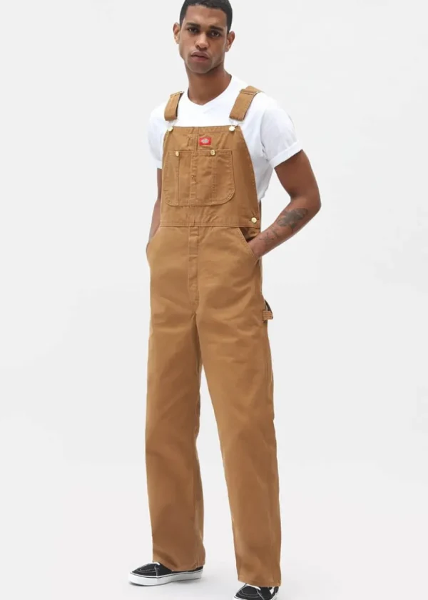 Dickies Men's Canvas Bib Dungarees Brown