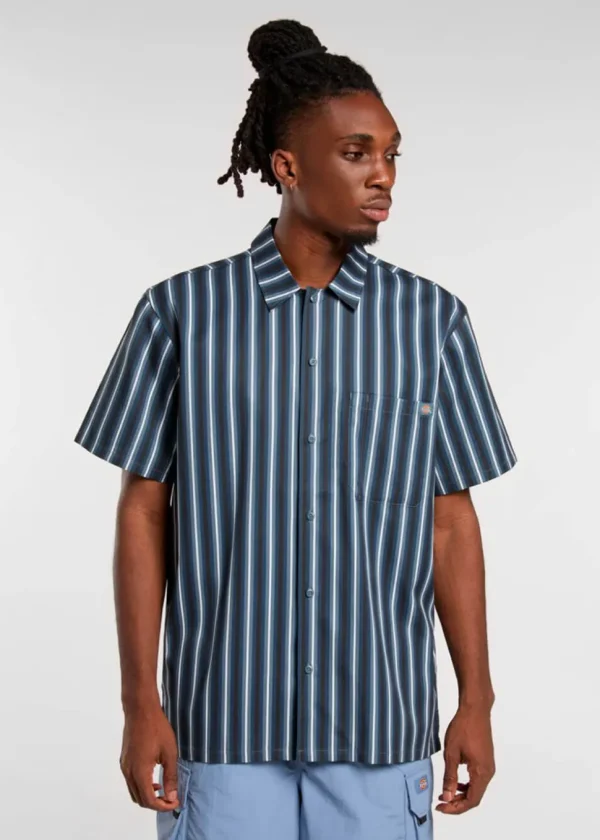 Dickies Multi Stripe Shirt Stormy Weather Blue